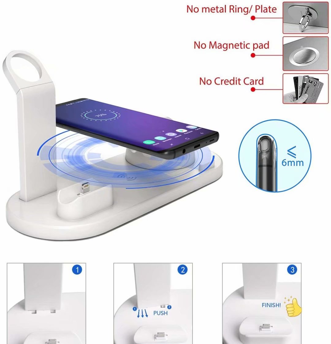 Wireless Charging Station,4 in 1 Wireless Charger Dock Compatible for iPhone SE/11 Pro Max/XR/XS,Wireless Charger Stand for iWatch 5/Airpods Pro,for Samsung S20/S10,White