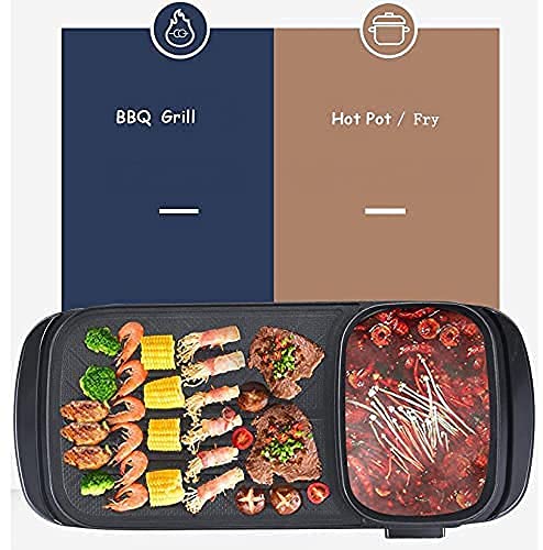 Multi-functional 2 in 1 Electric Baking pan Barbecue Grill With Hot pot, Stir-fry Roast Stove Non-stick Large Capacity Separate Temperature For Portable Household kitchen Tools Smokeless Indoor