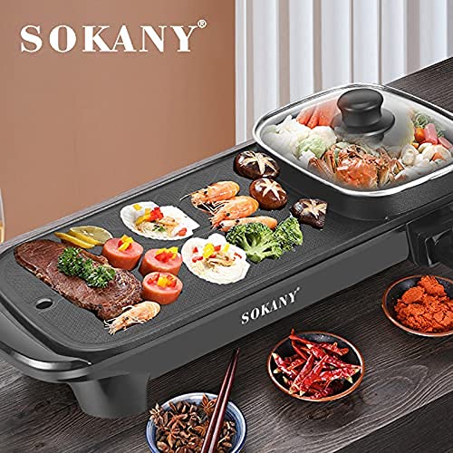 Multi-functional 2 in 1 Electric Baking pan Barbecue Grill With Hot pot, Stir-fry Roast Stove Non-stick Large Capacity Separate Temperature For Portable Household kitchen Tools Smokeless Indoor