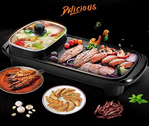 Multi-functional 2 in 1 Electric Baking pan Barbecue Grill With Hot pot, Stir-fry Roast Stove Non-stick Large Capacity Separate Temperature For Portable Household kitchen Tools Smokeless Indoor