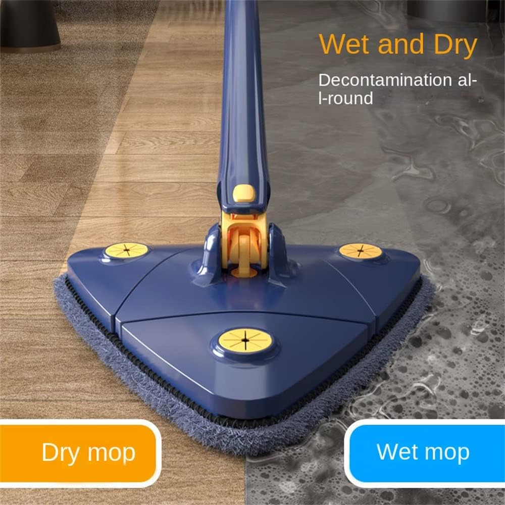 360 Degree Rotatable Adjustable Cleaning Mop - Imitation Hand Twist Quick Dry Mop, Extendable Triangle Mop 360° Rotatable Adjustable 130 cm Cleaning Mop -Blue