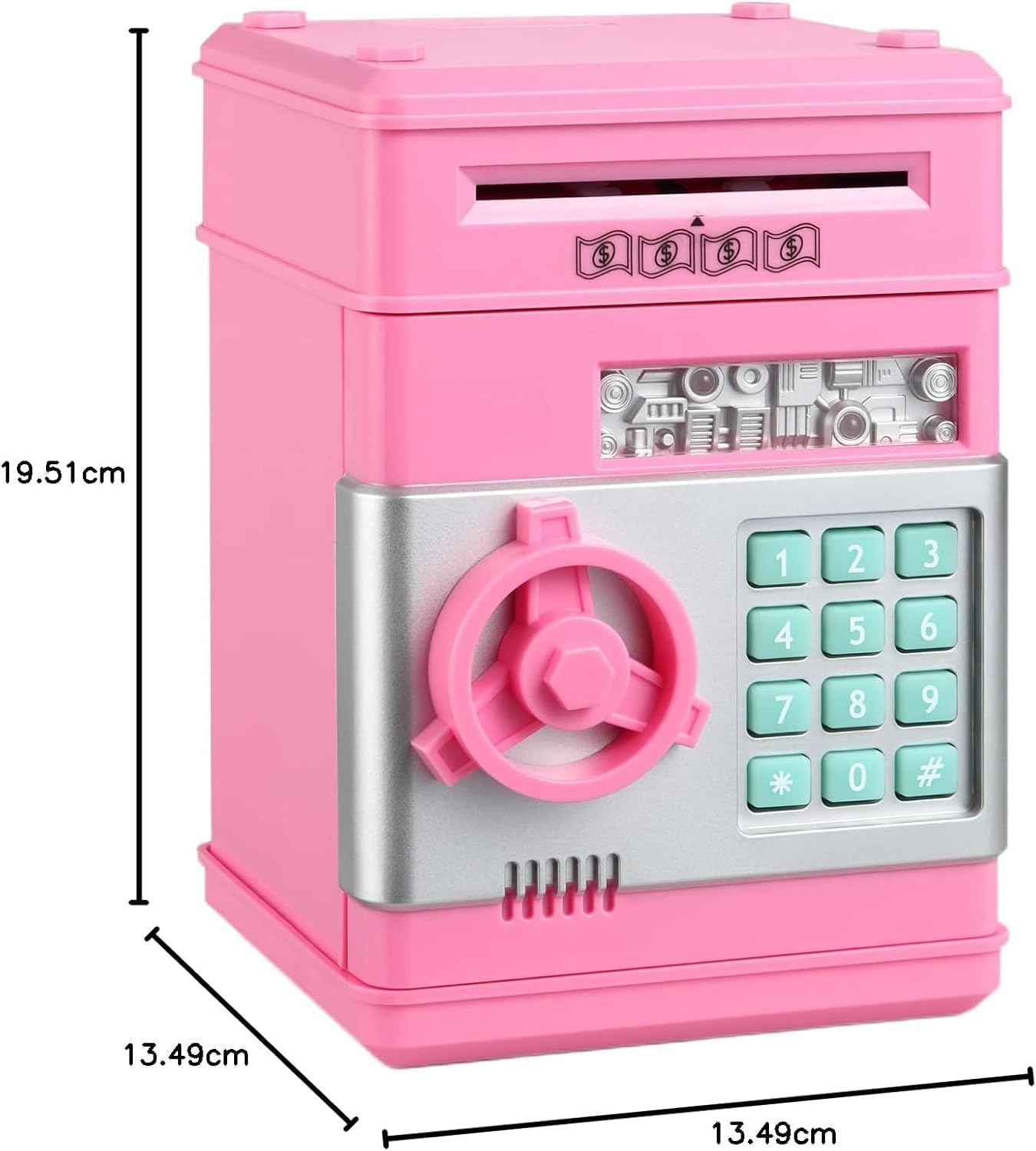 Kid Piggy Bank, Electronic Kids' Money Bank with Password Code Lock, Auto Scroll Paper, Coin Bank for Kids for Real Money, Gifts Toys for 3-12 Years Old Girls, Pink