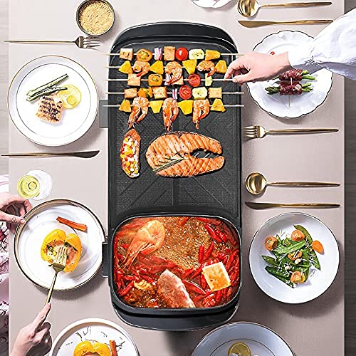 Multi-functional 2 in 1 Electric Baking pan Barbecue Grill With Hot pot, Stir-fry Roast Stove Non-stick Large Capacity Separate Temperature For Portable Household kitchen Tools Smokeless Indoor