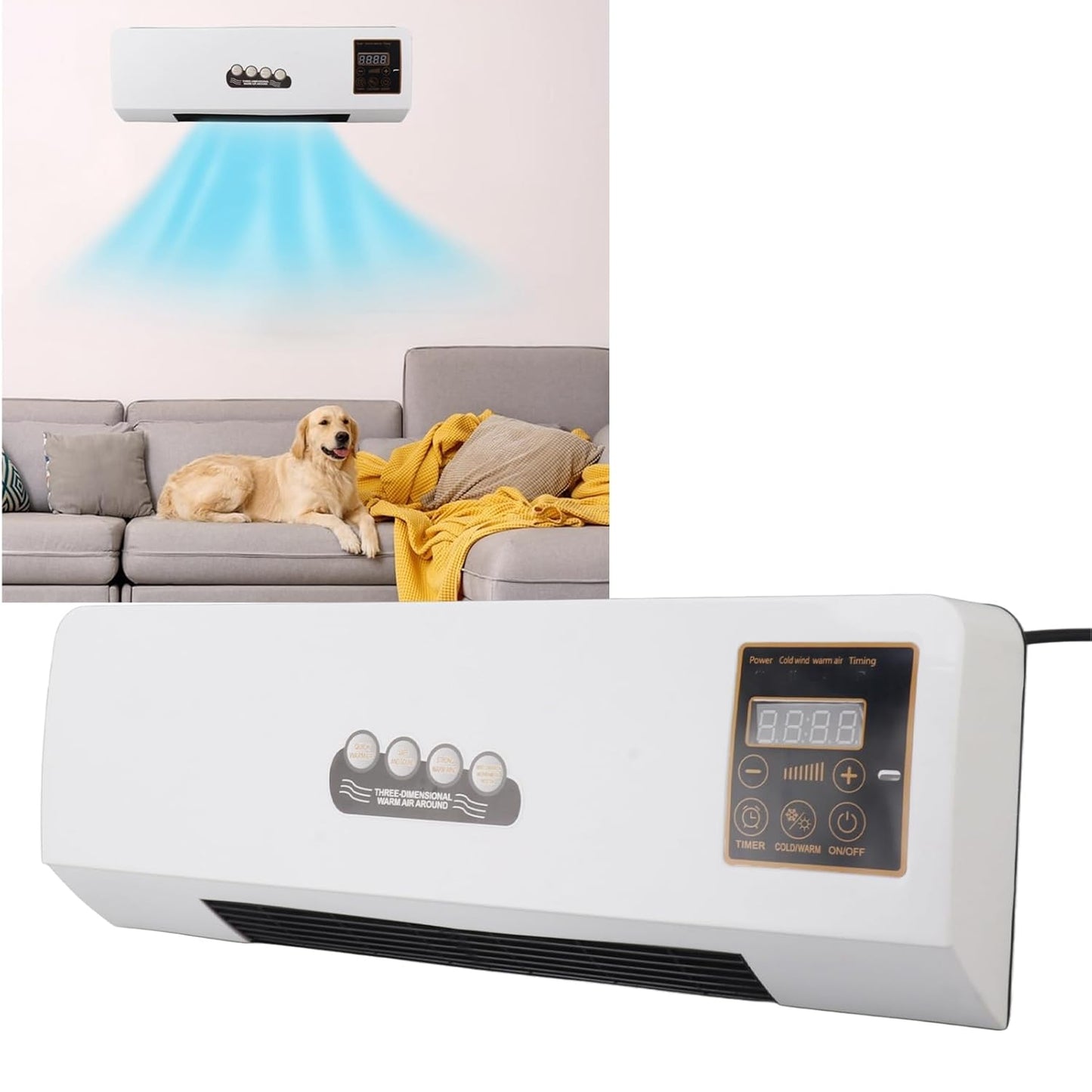 Wall Heater and Air Conditioner Combo, 2 in 1 Low Noise Wide Coverage Electric Heater Air Conditioner 2000W Power for Bathroom (EU Plug)