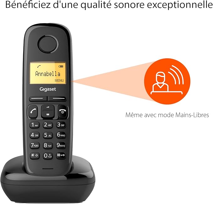 Gigaset A270 Cordless Phone with 18 Hrs Talk Time, 200 Hrs Standby, 50M Indoor & 300M Outdoor Range, Speakerphone, 80 Contact Storage, Made in Germany for Home & Office, DECT, Hands Free