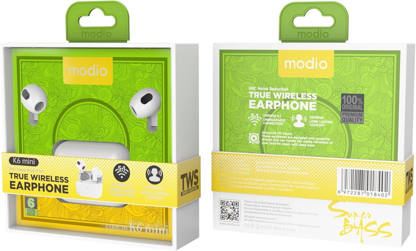 Modio K6 Mini Wireless Bluetooth Earbuds With HD Sound Quality andCompatible With All Android iso Devices