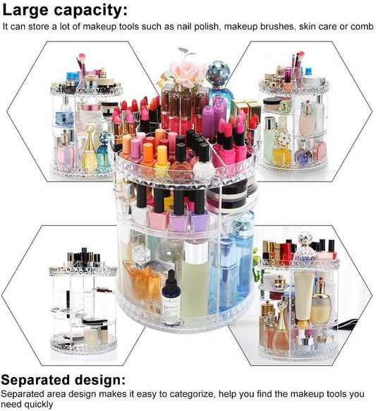 360 Degree Rotating Makeup Organizer,Adjustable Multi-Function Cosmetic Storage Box Make Up Display Stand, with Large Capacity,Fits Different Types of Cosmetics and Accessories