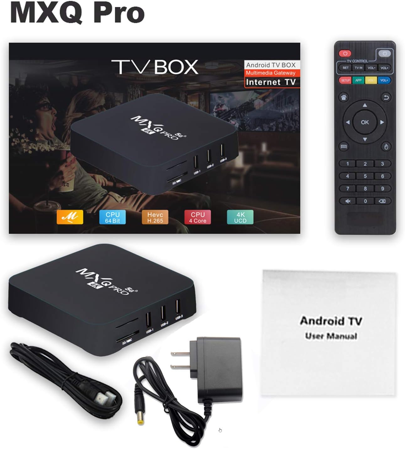 MXQ Pro 5G Android 13.1 TV Box 2024 Upgraded Ram 2GB ROM 16GB Android Smart Box H.265 HD 3D Dual Band 2.4G/5.8G WiFi Quad Core Smart Home Media Player