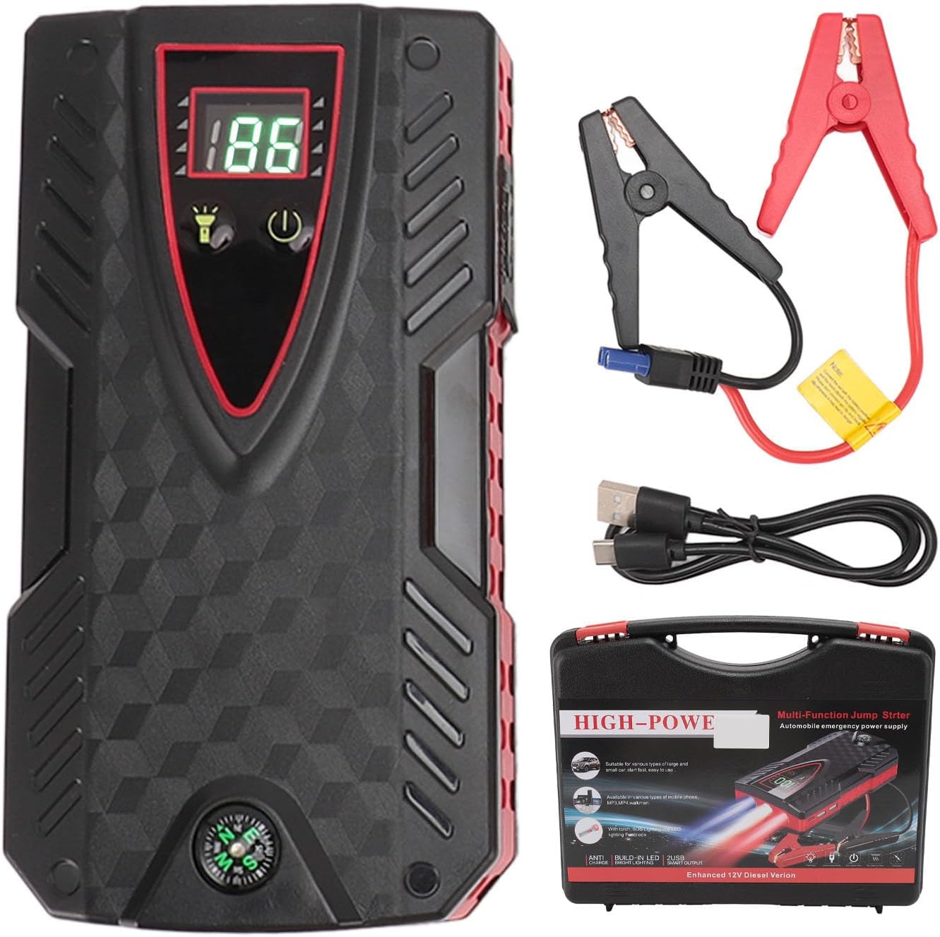 Car Battery Jump Starter Power Pack, 1000A Peak 12V, Portable 15000mAh Car Battery Booster Power Bank with LED Light for Up to 7.0L Petrol and 5.5L Diesel Engines