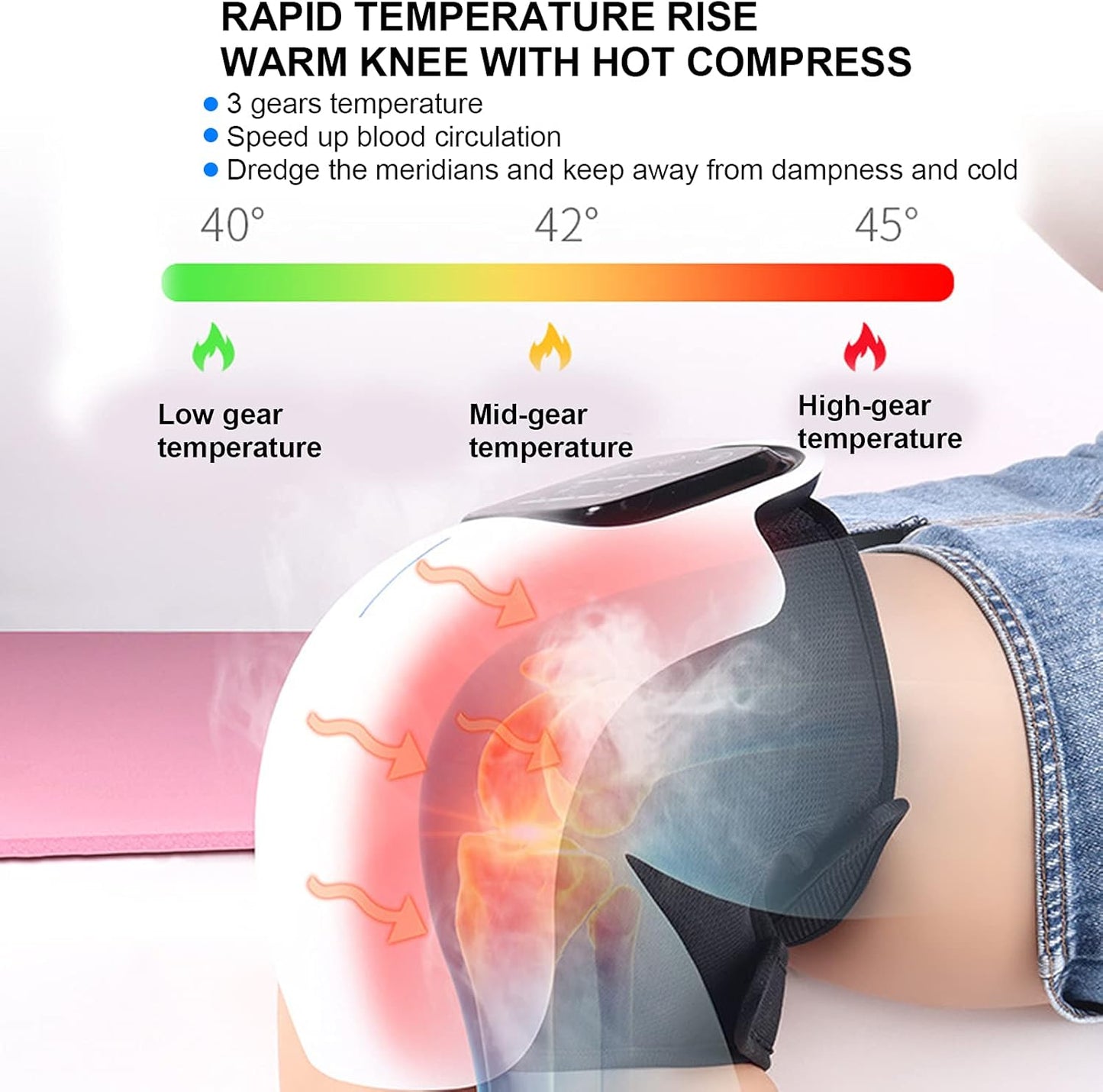 Intelligent Knee Massager, Electric Knee Massager, Pain Relief Knee Orthotic Wrapping Machine with Red Light Hot Compress + Vibration Massage Function