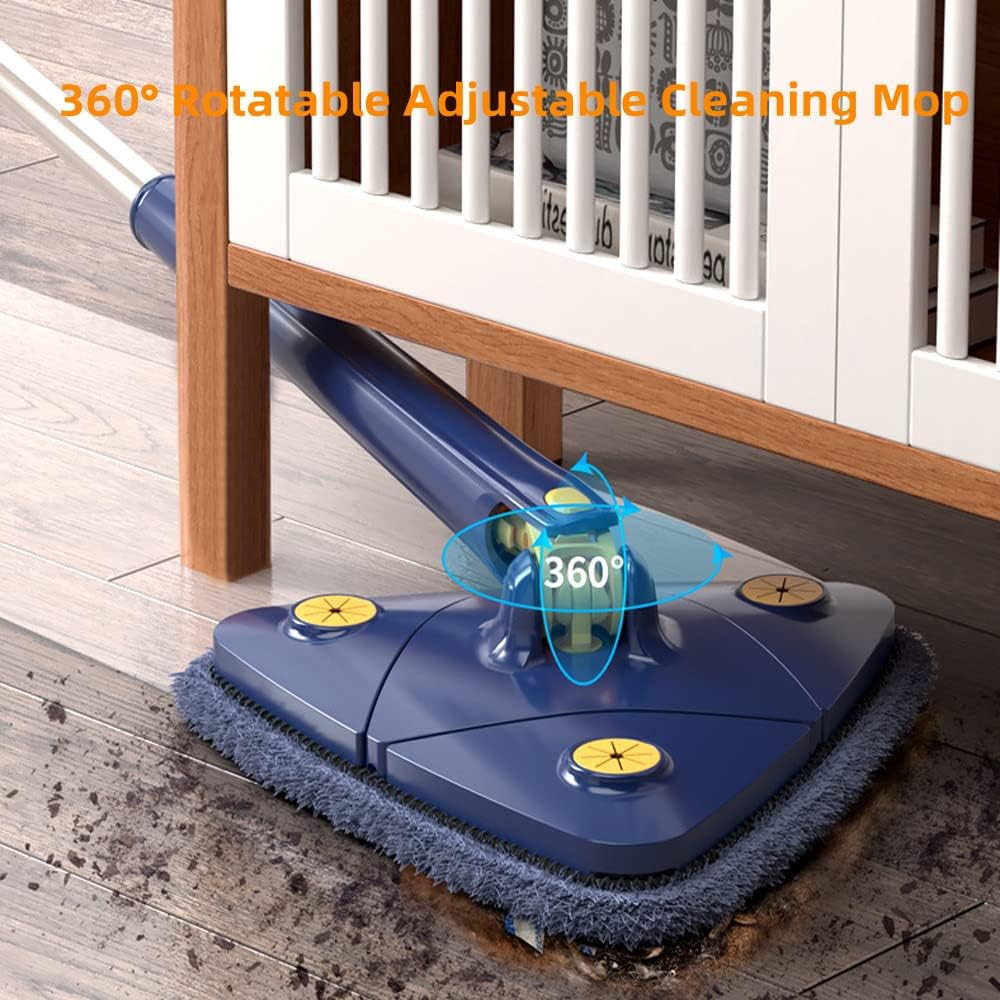 360 Degree Rotatable Adjustable Cleaning Mop - Imitation Hand Twist Quick Dry Mop, Extendable Triangle Mop 360° Rotatable Adjustable 130 cm Cleaning Mop -Blue