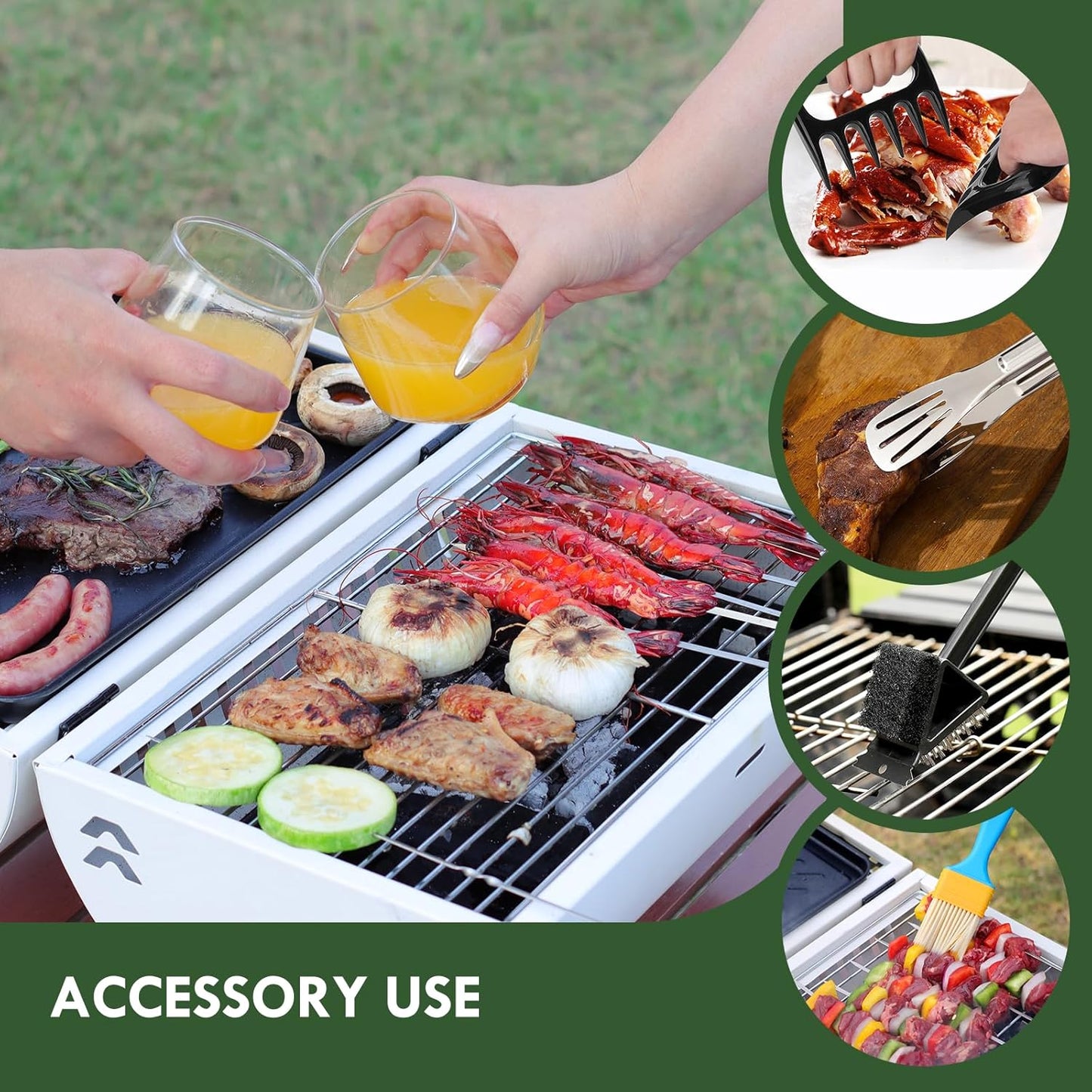 Portable Charcoal Grill Barbecue Grill Folding Set Double Sided +Barbecue Pan Net+6PCS Tools for Outdoor Camping BBQ Grilling Backyard Party Cooking Chimney Tabletop Grill & Grilling White