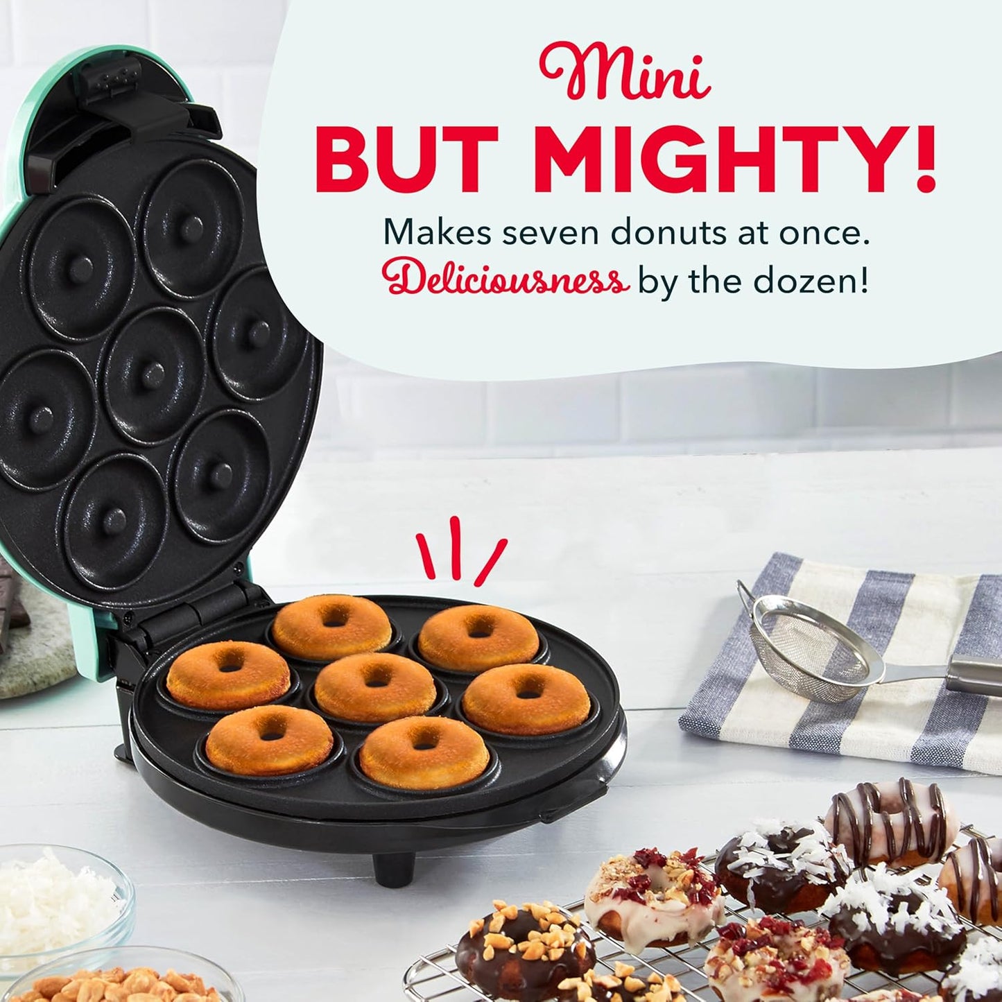 for Kid-Friendly Breakfast, Snacks, Desserts & More with Non-stick Surface, Makes 7 Doughnuts - Aqua