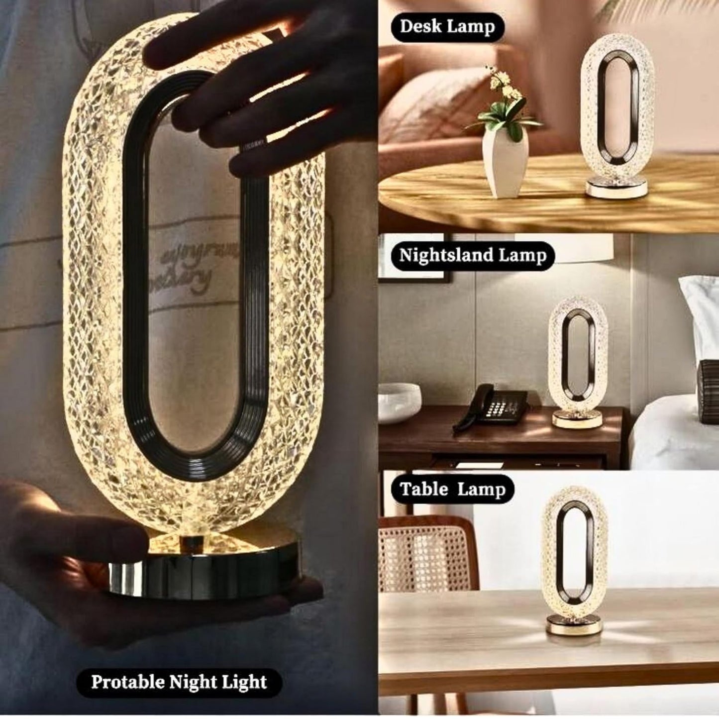 Crystal Touch Control LED Light, Decorative Romantic Bedside Table Desk Night Study Lamp for Bedroom,Kidroom,Livingroom, Janmasthami Gift (3 Colour Star Ovel LAMP)