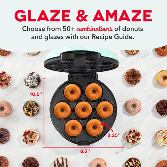 for Kid-Friendly Breakfast, Snacks, Desserts & More with Non-stick Surface, Makes 7 Doughnuts - Aqua