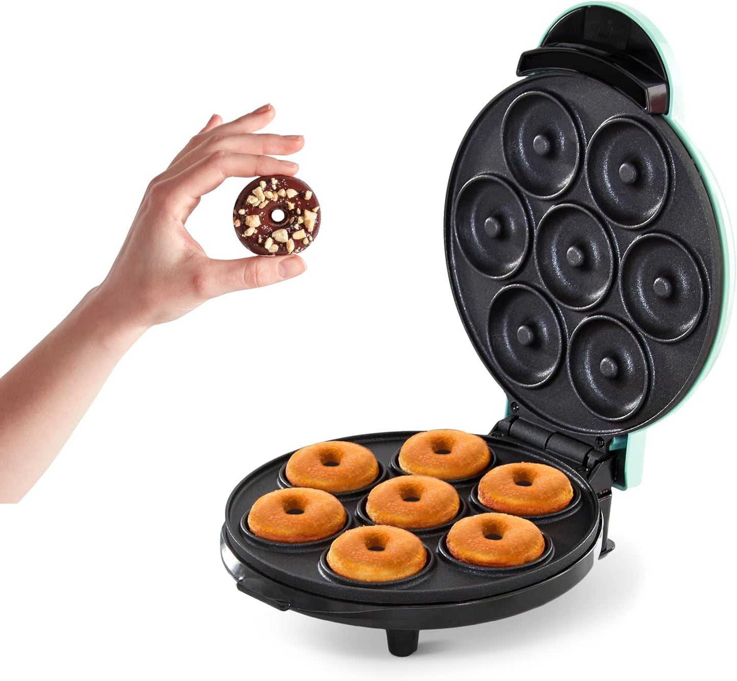 for Kid-Friendly Breakfast, Snacks, Desserts & More with Non-stick Surface, Makes 7 Doughnuts - Aqua