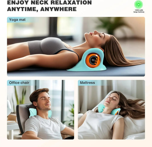 Electric Neck Massager Cervical Pillow EMS Traction Pulse Heating Vibration Massage Spine Support Muscle Relaxation Relieve Pain