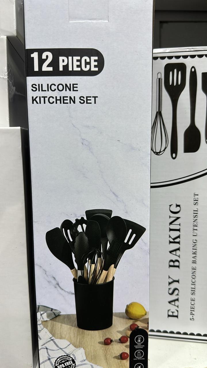 12PCS Silicone Kitchen Utensils Set, Heat Resistant Cooking Utensils Set Spatula Set Nonstick Cookware (Black)