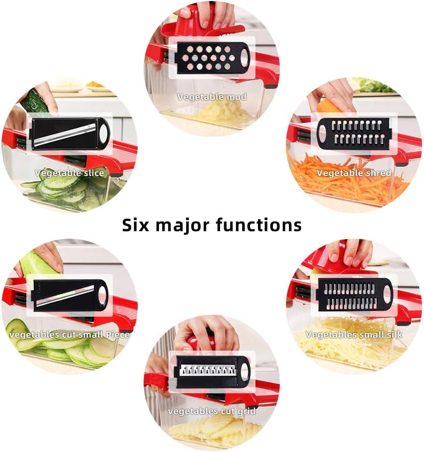 10 in 1 Mandoline Slicer Vegetable Cutter with Stainless Steel Blade Manual Potato Peeler Carrot Cheese Grater Dicer Kitchen Tool-Pink with box