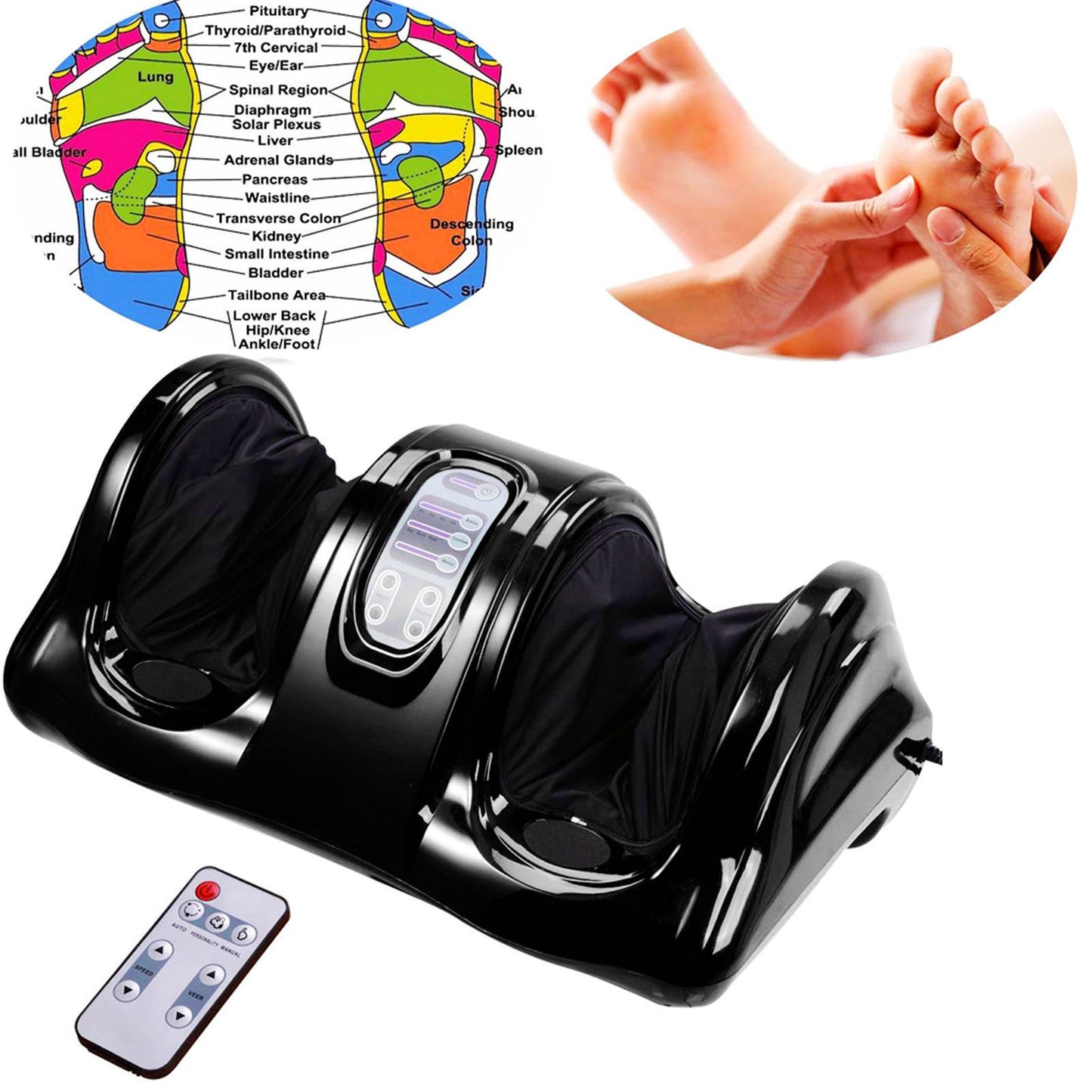 100PCS Foot Massager Intelligent 5-Mode Kneading and Rolling Leg Calf Ankle Human Simulation Solid Massage Black