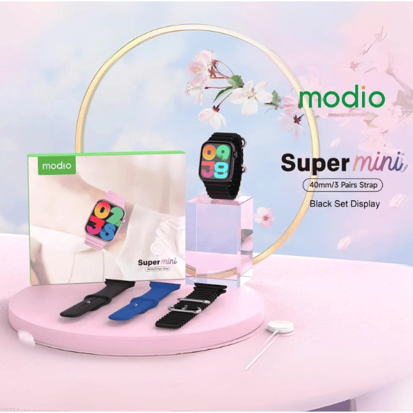 Modio Super Mini 40mm Smart watch unisex Model black & rosegold color with wireless charging latest model 2023