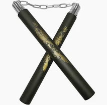 Safe Foam Rubber Training Nunchucks/Nunchakus with Steel Chain (Black), One Size